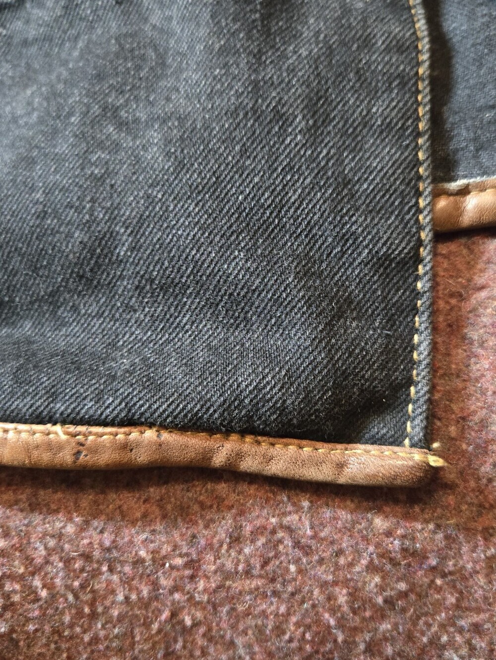Vintage B. Free Men's Denim With Leather Trim Jacket Size XL Black & Tan - Picture 9 of 16